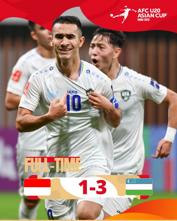  烏茲別克斯坦U20隊(duì)3-1印尼U20隊(duì)兩連勝晉級(jí)8強(qiáng)，印尼U20隊(duì)出局