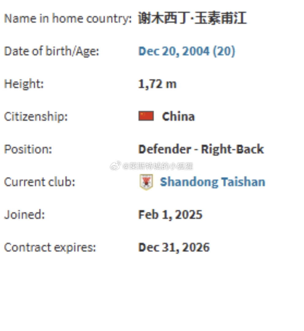  德轉顯示，因年齡造假被禁賽三個月的謝木西丁就是泰山的玉蘇甫