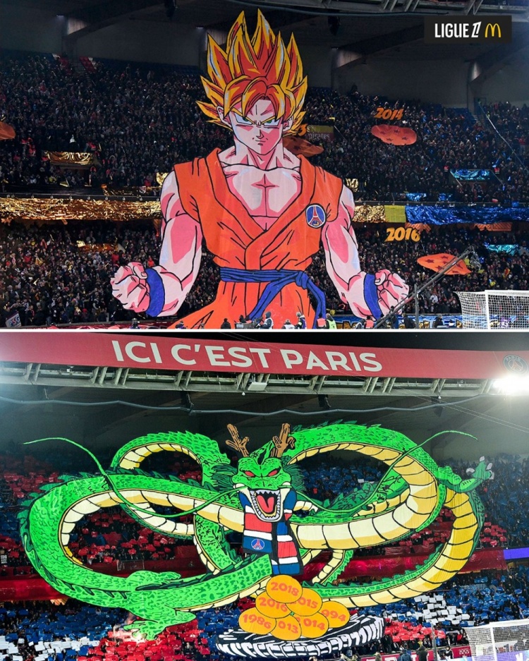  逝世一周年，法甲官推曬昔日巴黎主場龍珠TIFO：鳥山明經(jīng)典永存